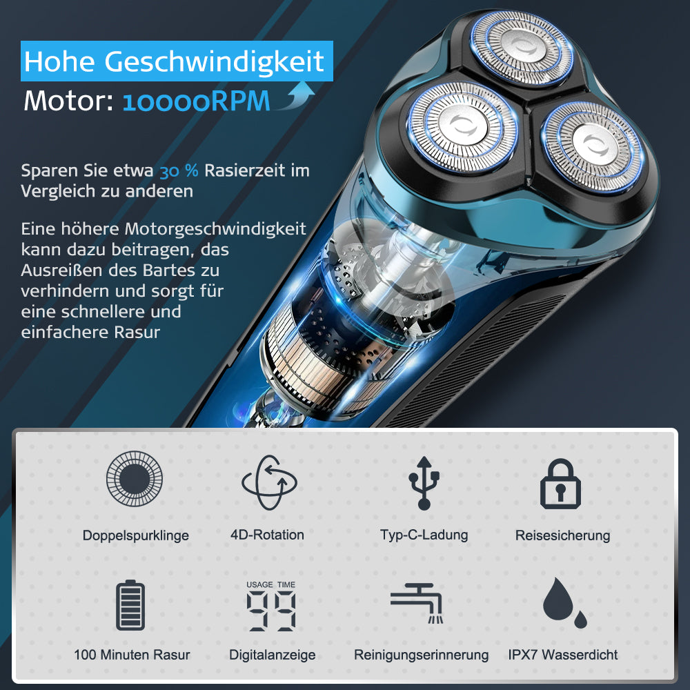 Qimmaol  FK373 Herrenrasierer Pro: Elektrischer Nass- und Trockenrasierer inkl. GRATIS Reiseetui