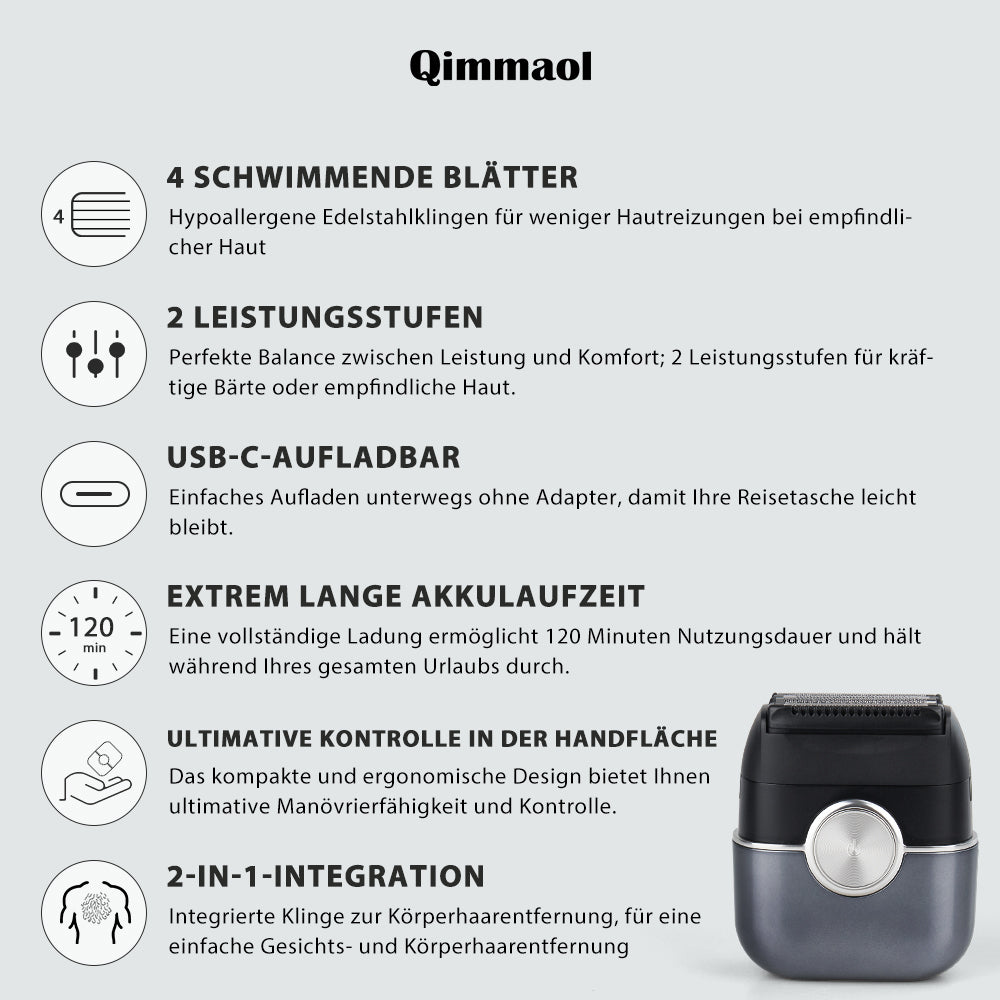 Qimmaol FK706 Mini Rasierer Herren Elektrisch mit Reiseetui