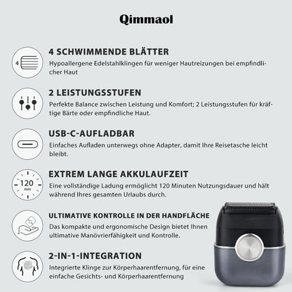 Qimmaol FK706 Mini Rasierer Herren Elektrisch mit Reiseetui