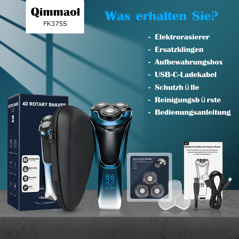 Qimmaol Herrenrasierer Pro: Elektrischer Nass- und Trockenrasierer inkl. GRATIS Reiseetui & 3er Ersatzköpfen
